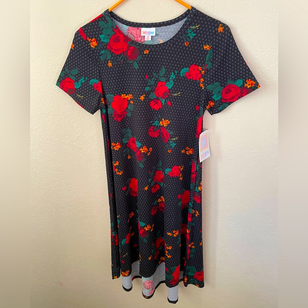 **NWT** size XS LuLaRoe Carly dress, black and white w/gorgeous floral print